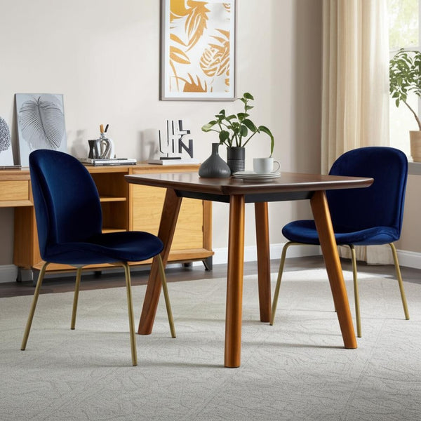 HomeRoots Set of Two Navy Blue Velvet Dining Chairs with Gold Legs - Elegant, Modern Comfort & Versatile Style 535378