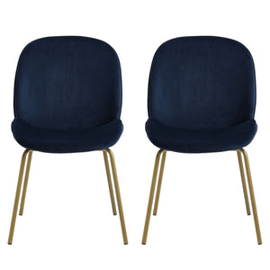 HomeRoots Set of Two Navy Blue Velvet Dining Chairs with Gold Legs - Elegant, Modern Comfort & Versatile Style 535378