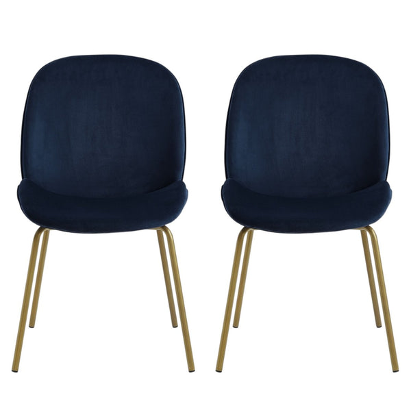 HomeRoots Set of Two Navy Blue Velvet Dining Chairs with Gold Legs - Elegant, Modern Comfort & Versatile Style 535378