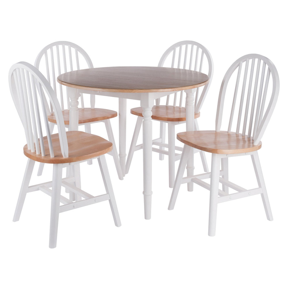 Winsome Wood Sorella 5-piece Vintage Drop Leaf Dining Set With Windsor Chairs – Natural Wood & White Charm Natural ,White Solid Wood 53537-winsome-wood