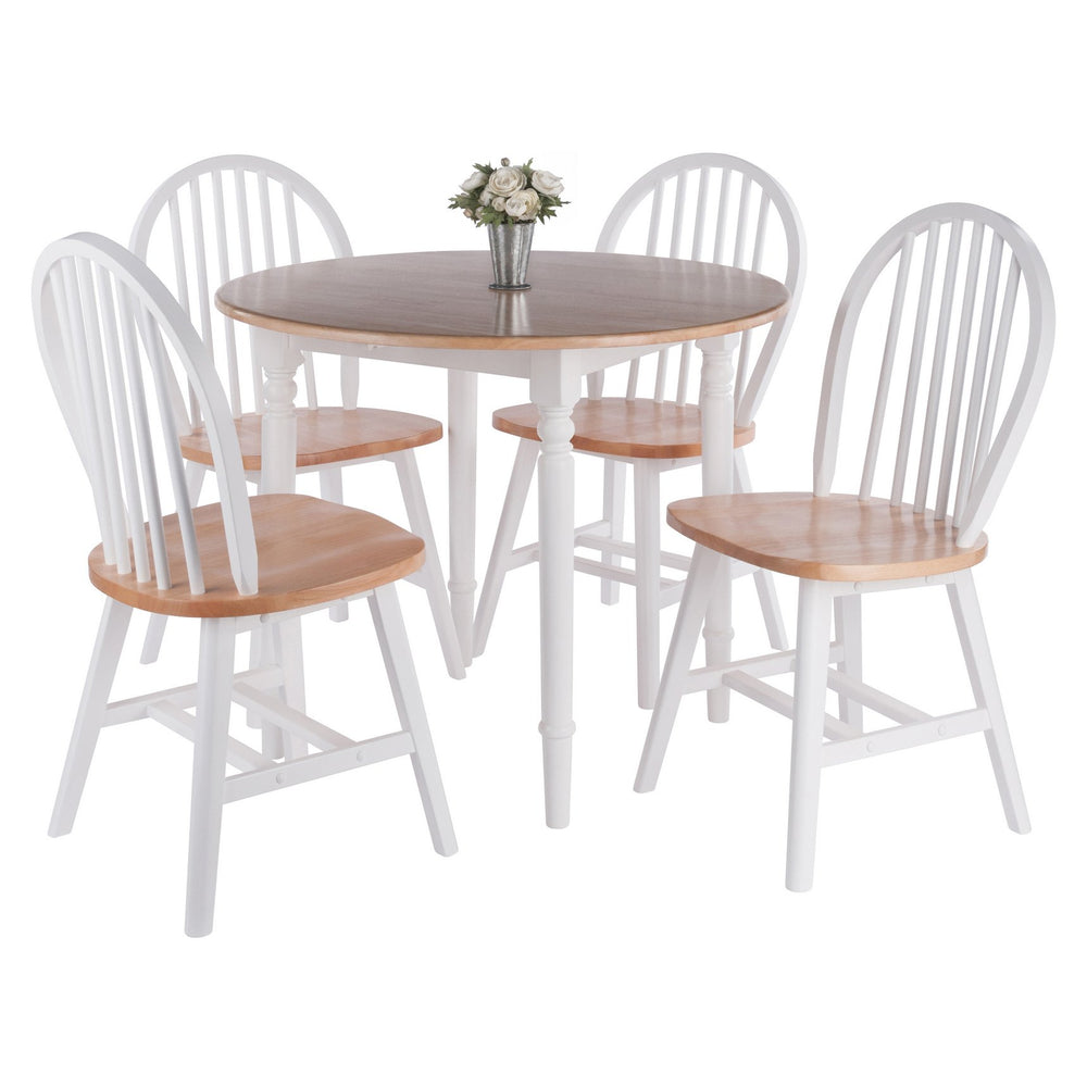 Winsome Wood Sorella 5-piece Vintage Drop Leaf Dining Set With Windsor Chairs – Natural Wood & White Charm Natural ,White Solid Wood 53537-winsome-wood