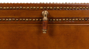 Sarreid Remington Brown Leather Box On Stand With Brass Trim - Elegant Wood & Leather Storage Solution Brown  53537