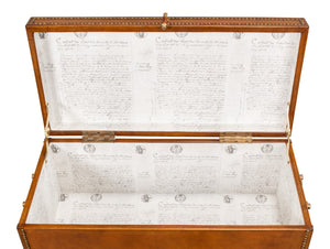 Sarreid Remington Brown Leather Box On Stand With Brass Trim - Elegant Wood & Leather Storage Solution Brown  53537