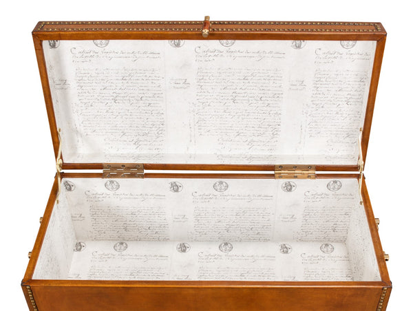 Sarreid Remington Brown Leather Box On Stand With Brass Trim - Elegant Wood & Leather Storage Solution Brown  53537