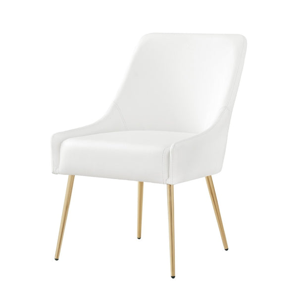 HomeRoots Set of Two Elegant White & Gold Upholstered Faux Leather Dining Chairs for Modern Spaces 535381