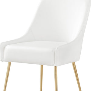 HomeRoots Set of Two Elegant White & Gold Upholstered Faux Leather Dining Chairs for Modern Spaces 535381