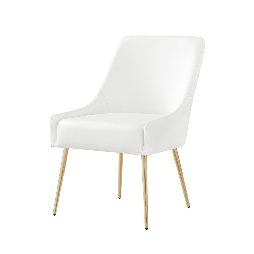 HomeRoots Set of Two Elegant White & Gold Upholstered Faux Leather Dining Chairs for Modern Spaces 535381