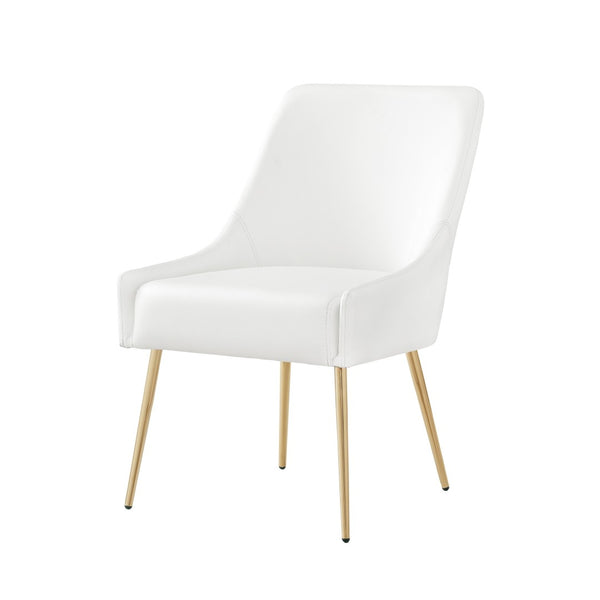 HomeRoots Set of Two Elegant White & Gold Upholstered Faux Leather Dining Chairs for Modern Spaces 535381