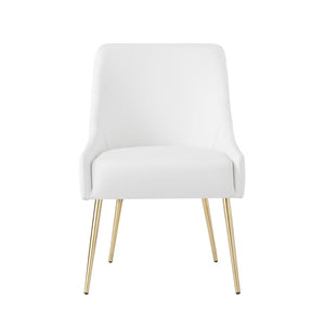 HomeRoots Set of Two Elegant White & Gold Upholstered Faux Leather Dining Chairs for Modern Spaces 535381
