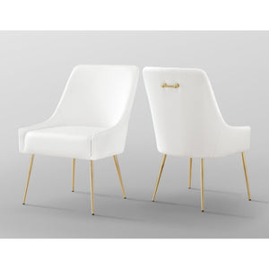 HomeRoots Set of Two Elegant White & Gold Upholstered Faux Leather Dining Chairs for Modern Spaces 535381