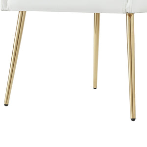 HomeRoots Set of Two Elegant White & Gold Upholstered Faux Leather Dining Chairs for Modern Spaces 535381