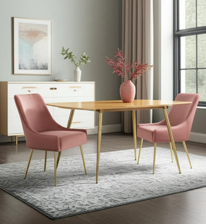 HomeRoots Set of Two Blush Velvet Dining Chairs with Gold Accents - Chic Comfort for Every Space 535382