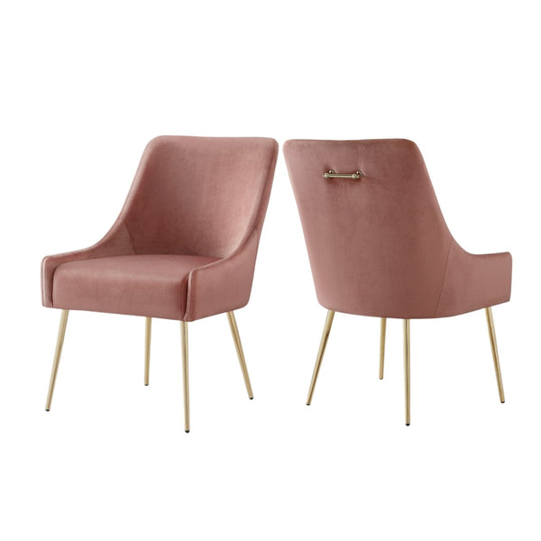 HomeRoots Set of Two Blush Velvet Dining Chairs with Gold Accents - Chic Comfort for Every Space 535382