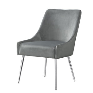 HomeRoots Set of Two Elegant Light Gray Velvet Dining Chairs with Silver Accents for Modern Spaces 535384