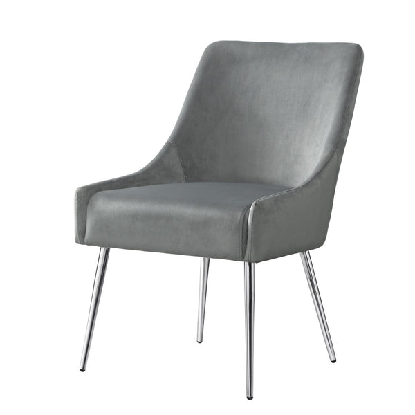 HomeRoots Set of Two Elegant Light Gray Velvet Dining Chairs with Silver Accents for Modern Spaces 535384
