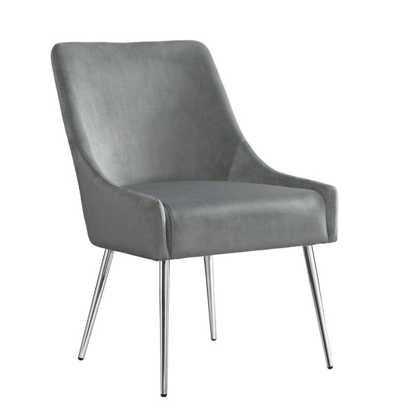 HomeRoots Set of Two Elegant Light Gray Velvet Dining Chairs with Silver Accents for Modern Spaces 535384
