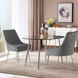 HomeRoots Set of Two Elegant Light Gray Velvet Dining Chairs with Silver Accents for Modern Spaces 535384