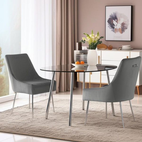 HomeRoots Set of Two Elegant Light Gray Velvet Dining Chairs with Silver Accents for Modern Spaces 535384