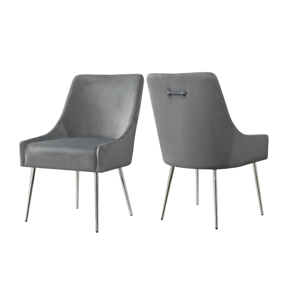 HomeRoots Set of Two Elegant Light Gray Velvet Dining Chairs with Silver Accents for Modern Spaces 535384