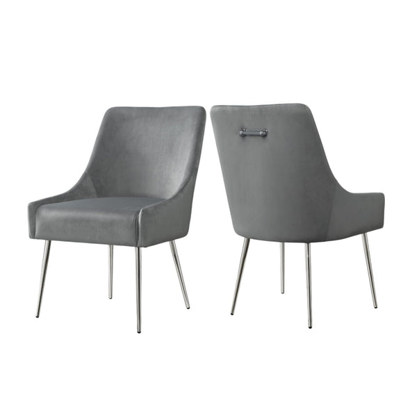 HomeRoots Set of Two Elegant Light Gray Velvet Dining Chairs with Silver Accents for Modern Spaces 535384