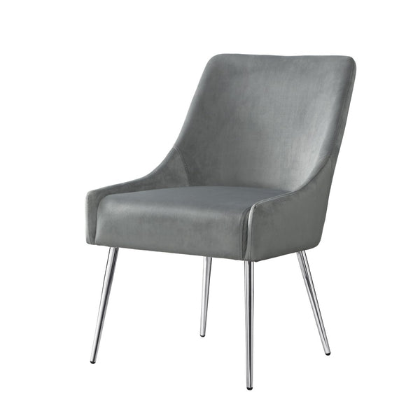 HomeRoots Set of Two Elegant Light Gray Velvet Dining Chairs with Silver Accents for Modern Spaces 535384