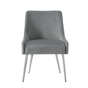 HomeRoots Set of Two Elegant Light Gray Velvet Dining Chairs with Silver Accents for Modern Spaces 535384