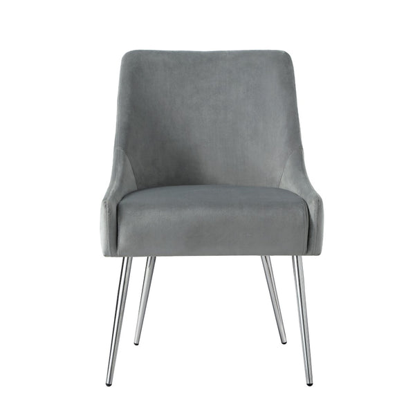 HomeRoots Set of Two Elegant Light Gray Velvet Dining Chairs with Silver Accents for Modern Spaces 535384