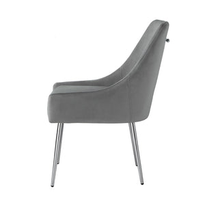 HomeRoots Set of Two Elegant Light Gray Velvet Dining Chairs with Silver Accents for Modern Spaces 535384