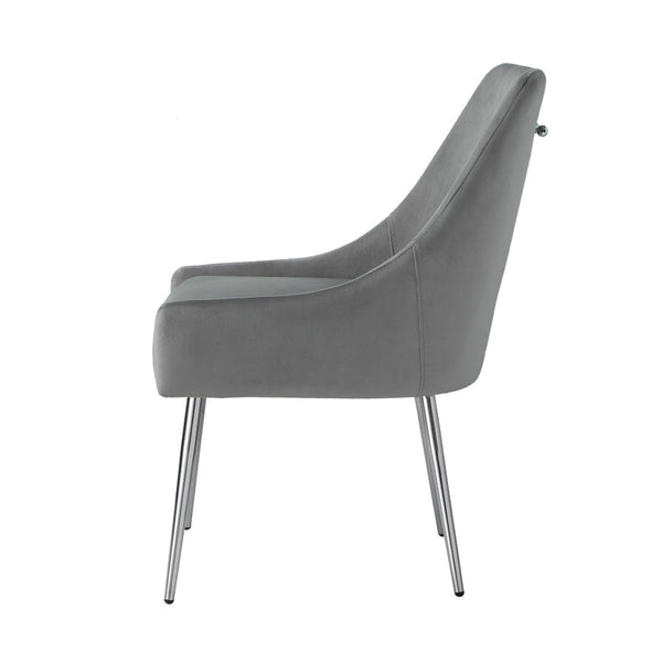 HomeRoots Set of Two Elegant Light Gray Velvet Dining Chairs with Silver Accents for Modern Spaces 535384
