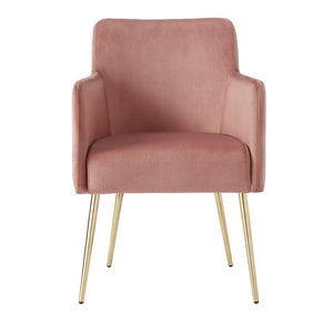HomeRoots Set of Two Elegant Blush Velvet Dining Arm Chairs with Gold Frame – Stylish & Comfortable Accent Seating 535389