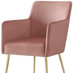 HomeRoots Set of Two Elegant Blush Velvet Dining Arm Chairs with Gold Frame – Stylish & Comfortable Accent Seating 535389