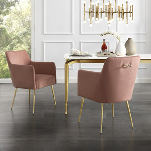 HomeRoots Set of Two Elegant Blush Velvet Dining Arm Chairs with Gold Frame – Stylish & Comfortable Accent Seating 535389