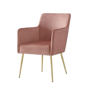 HomeRoots Set of Two Elegant Blush Velvet Dining Arm Chairs with Gold Frame – Stylish & Comfortable Accent Seating 535389