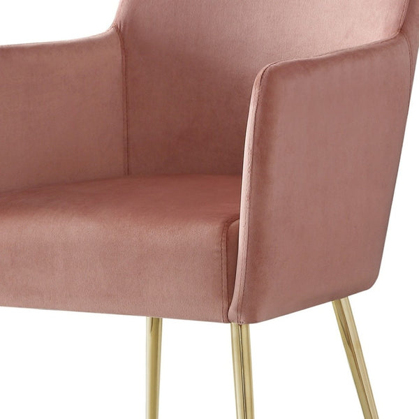HomeRoots Set of Two Elegant Blush Velvet Dining Arm Chairs with Gold Frame – Stylish & Comfortable Accent Seating 535389
