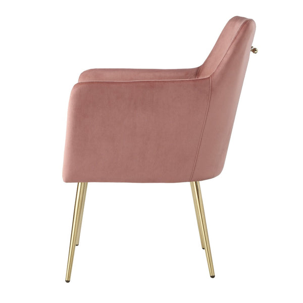 HomeRoots Set of Two Elegant Blush Velvet Dining Arm Chairs with Gold Frame – Stylish & Comfortable Accent Seating 535389