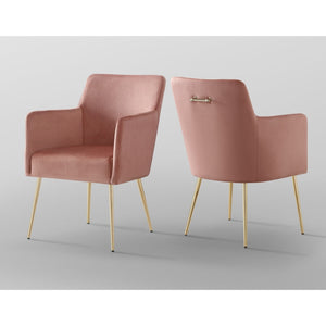 HomeRoots Set of Two Elegant Blush Velvet Dining Arm Chairs with Gold Frame – Stylish & Comfortable Accent Seating 535389