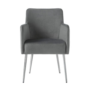 HomeRoots Set of Two Elegant Light Gray Velvet Dining Arm Chairs with Stylish Silver Legs for Versatile Comfort 535391