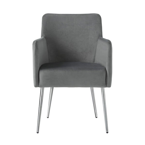 HomeRoots Set of Two Elegant Light Gray Velvet Dining Arm Chairs with Stylish Silver Legs for Versatile Comfort 535391
