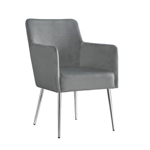 HomeRoots Set of Two Elegant Light Gray Velvet Dining Arm Chairs with Stylish Silver Legs for Versatile Comfort 535391