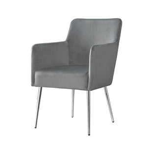 HomeRoots Set of Two Elegant Light Gray Velvet Dining Arm Chairs with Stylish Silver Legs for Versatile Comfort 535391