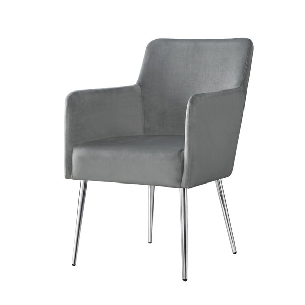 HomeRoots Set of Two Elegant Light Gray Velvet Dining Arm Chairs with Stylish Silver Legs for Versatile Comfort 535391