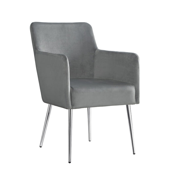 HomeRoots Set of Two Elegant Light Gray Velvet Dining Arm Chairs with Stylish Silver Legs for Versatile Comfort 535391