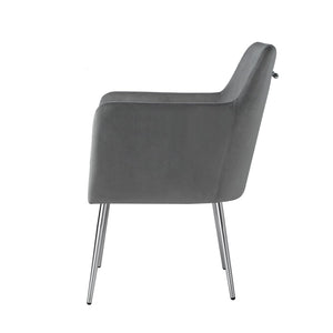 HomeRoots Set of Two Elegant Light Gray Velvet Dining Arm Chairs with Stylish Silver Legs for Versatile Comfort 535391
