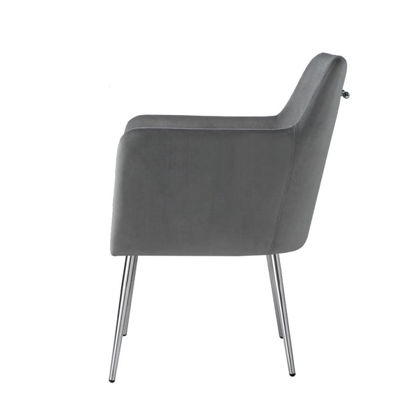 HomeRoots Set of Two Elegant Light Gray Velvet Dining Arm Chairs with Stylish Silver Legs for Versatile Comfort 535391