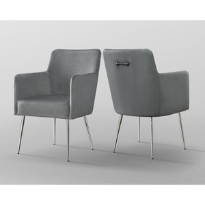HomeRoots Set of Two Elegant Light Gray Velvet Dining Arm Chairs with Stylish Silver Legs for Versatile Comfort 535391