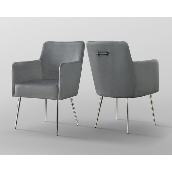 HomeRoots Set of Two Elegant Light Gray Velvet Dining Arm Chairs with Stylish Silver Legs for Versatile Comfort 535391