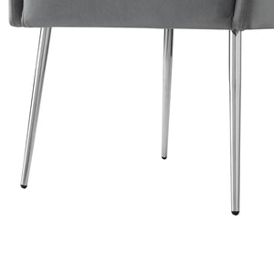 HomeRoots Set of Two Elegant Light Gray Velvet Dining Arm Chairs with Stylish Silver Legs for Versatile Comfort 535391