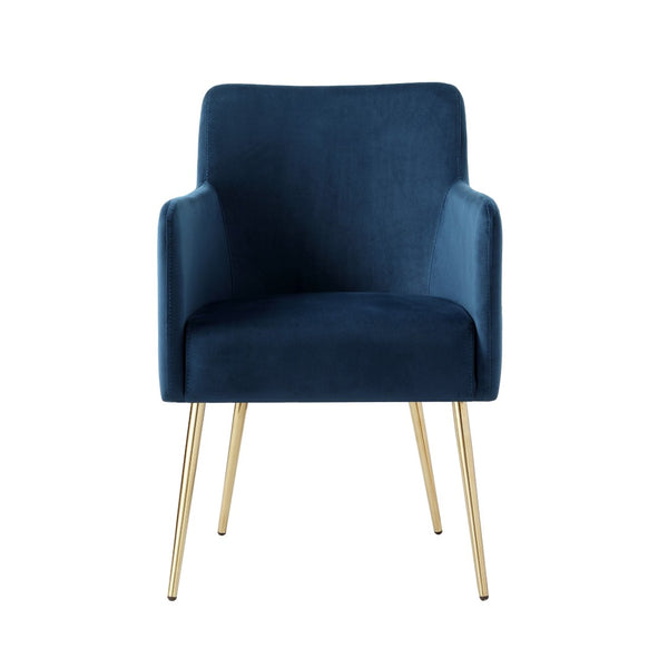 HomeRoots Set of Two Navy Blue Velvet Dining Arm Chairs with Gold Legs – Stylish Comfort for Any Space! 535392