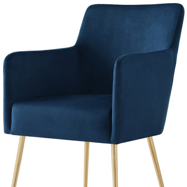 HomeRoots Set of Two Navy Blue Velvet Dining Arm Chairs with Gold Legs – Stylish Comfort for Any Space! 535392