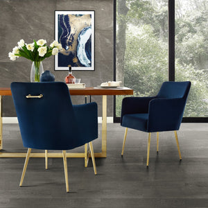 HomeRoots Set of Two Navy Blue Velvet Dining Arm Chairs with Gold Legs – Stylish Comfort for Any Space! 535392